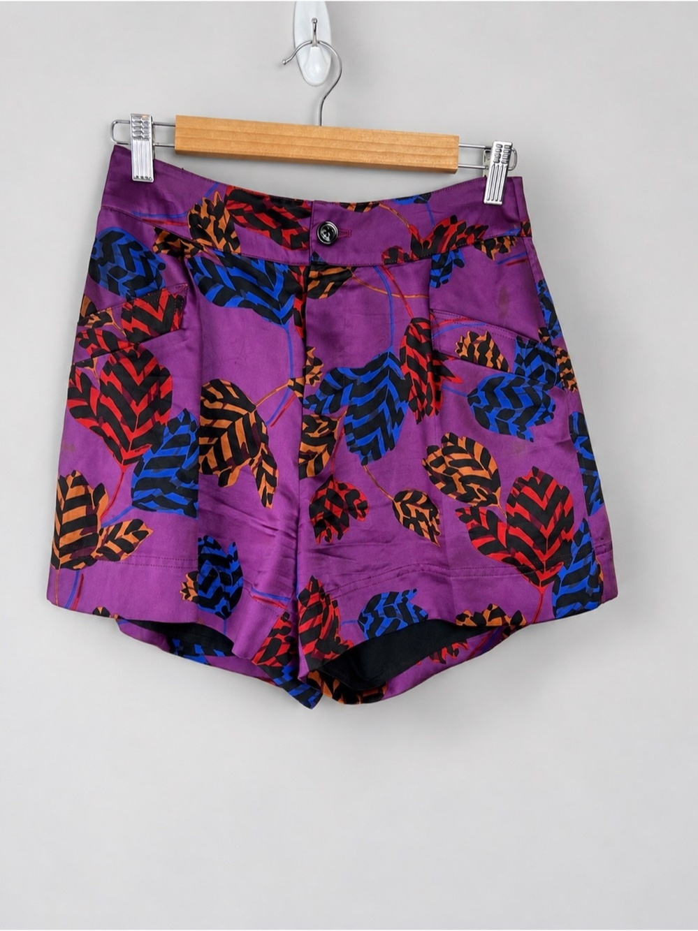 Marc By Marc Jacobs Purple Leaf Print Women's High-Waist Silky Shorts Size 2